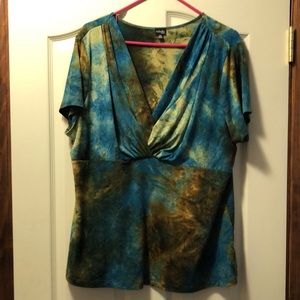 Rafaella - Teal and Tan “Empire” waist tunic 2X